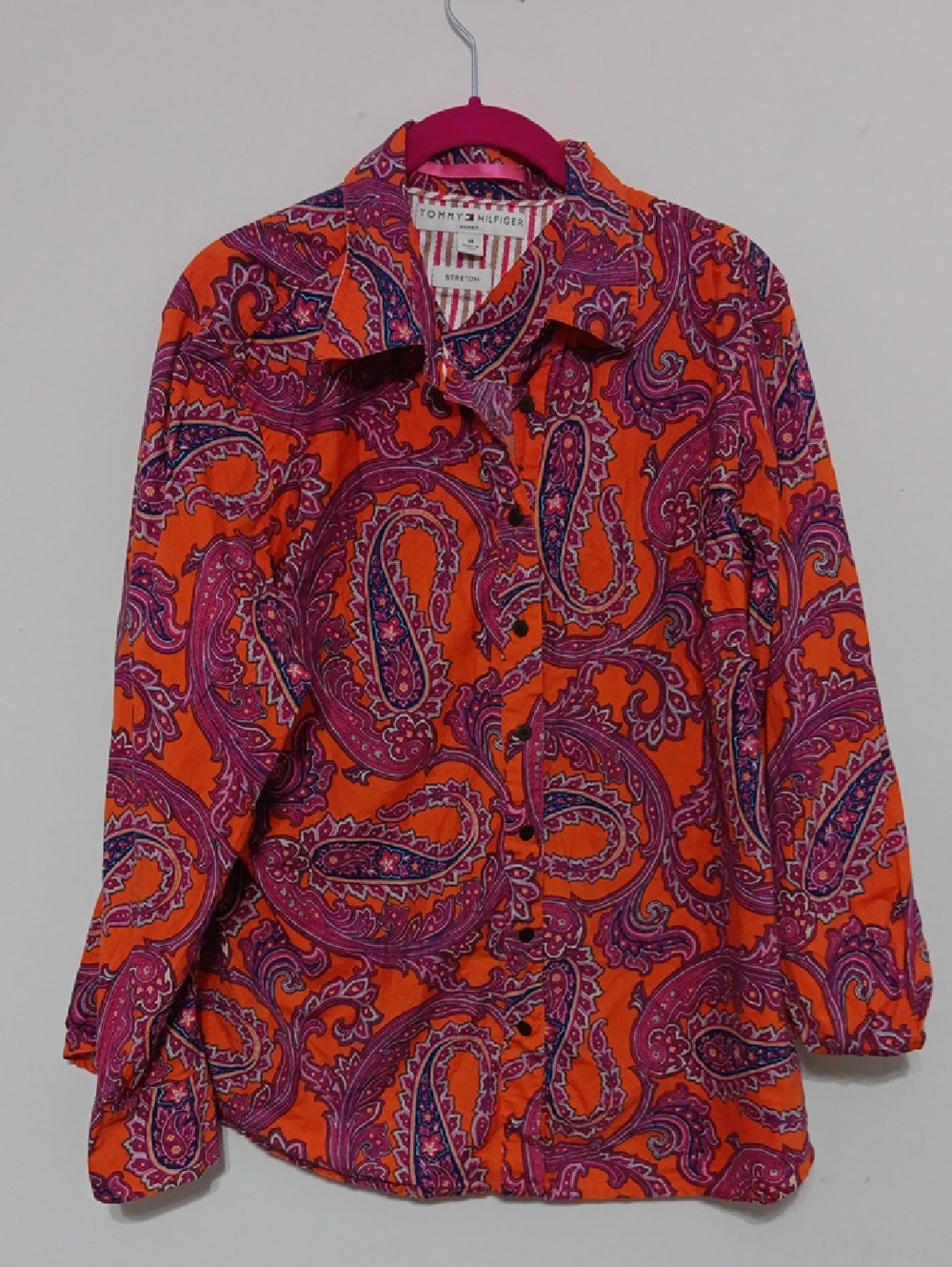 Tommy Hilfiger Orange & Pink Paisley Button-Down Shirt 25-26" Ptp
